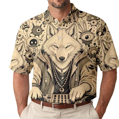 Arctic Wolf DJ With Turntables for Music Festivals, Club Parties and Rave Night Fans Men's Polo Shirt
