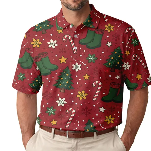 Christmas Trees Candy Canes And Winter Boots For Holiday Parties And Gifts Men's Polo Shirt