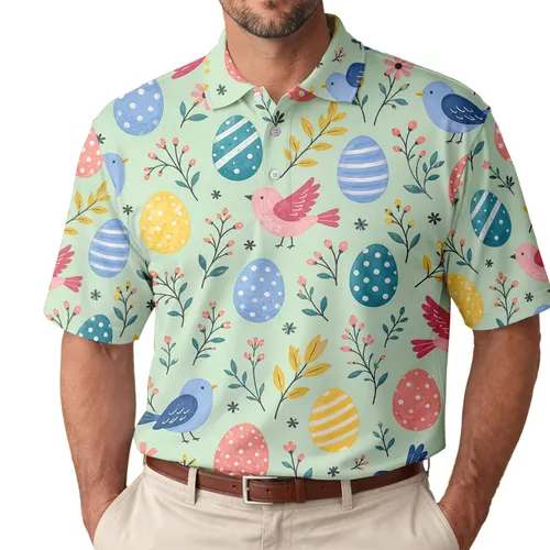 Easter Eggs, Birds And Spring Flowers For Garden Brunches And Holiday Gatherings Men's Polo Shirt