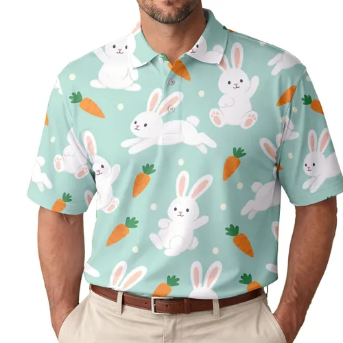 Cheerful Spring Bunny And Carrot Scatter For Easter Picnics And Garden Outings Men's Polo Shirt