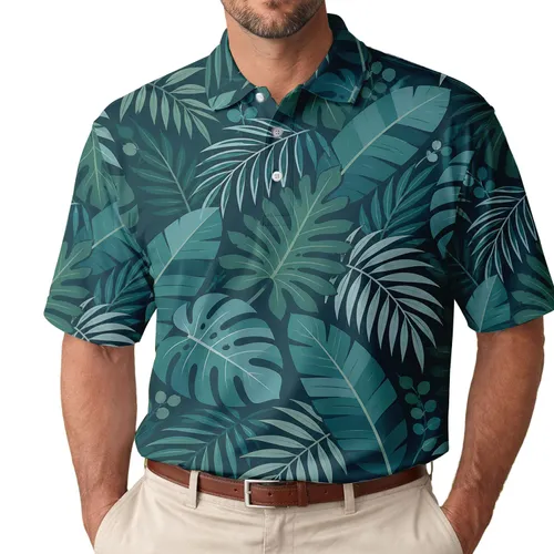 Teal Tropical Foliage Motif For Relaxed Coastal Resort Wear And Summer Vacation Style Men's Polo Shirt
