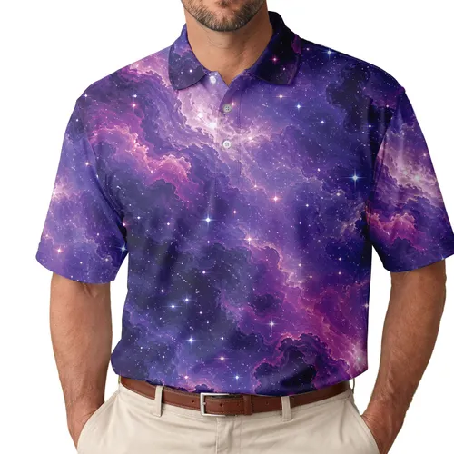 Purple Nebula Starry Sky Cosmic Galaxy For Summer Vacations And Casual Men's Wear Men's Polo Shirt
