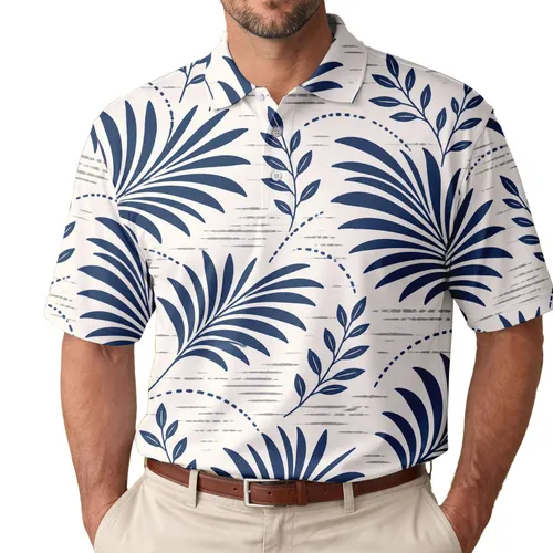 Coastal Navy Palm Fronds For Beach Vacations, Resort Getaways And Weekend Travel For Men Men's Polo Shirt