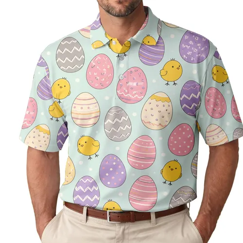 Pastel Easter Eggs And Baby Chicks For Spring Celebrations And Holiday Gift Giving Men's Polo Shirt