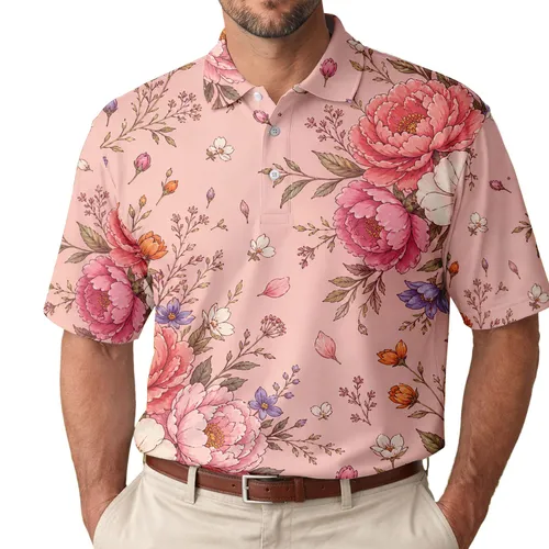 Blush Pink Peony And Anemone Florals For Resort Dates, Garden Parties, And Weekend Wear Men's Polo Shirt