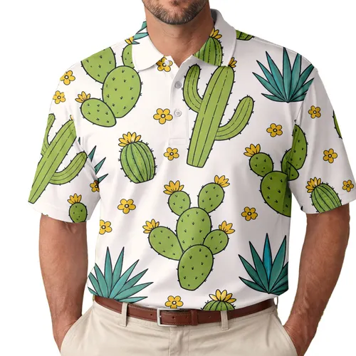Desert Cactus And Agave Floral Summer Vacation Casual Wear For Men Men's Polo Shirt