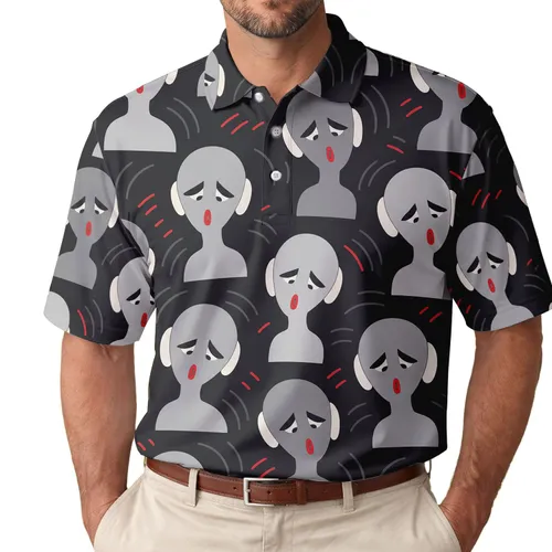 Abstract Anxious Humanoid Faces For Streetwear, Resort And Everyday Wear For Men Men's Polo Shirt