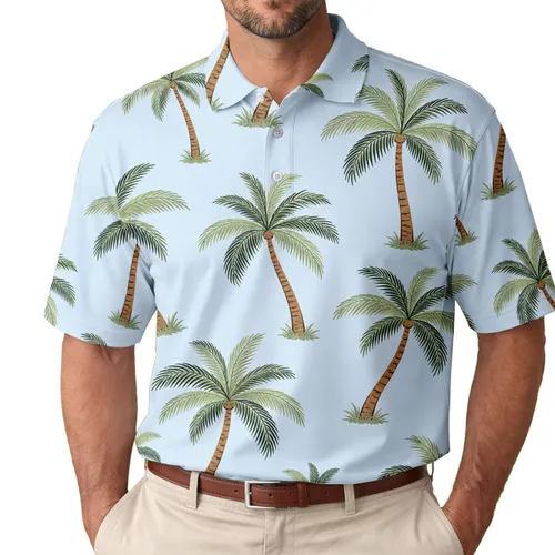 Tropical Coconut Palm Trees For Coastal Vacation Resort Wear And Summer Getaways Men Men's Polo Shirt