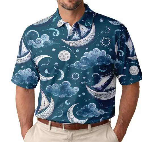 Celestial Sailboats And Crescent Moons For Coastal Nights And Nautical Style Lovers Wear Men's Polo Shirt