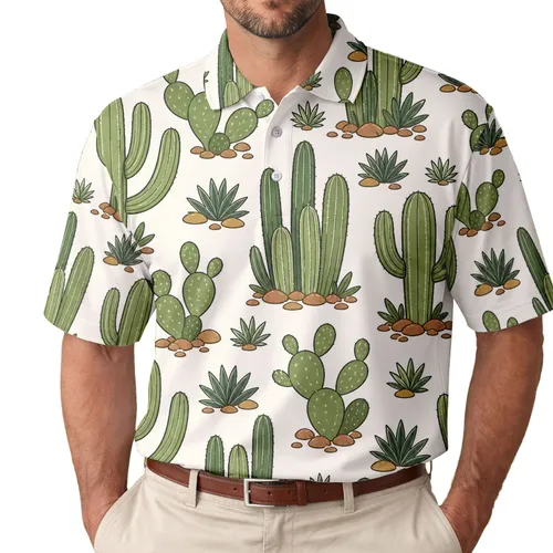 Desert Cactus Botanical Scatter For Casual Travel, Festival Days And Everyday Outdoor Wear Men's Polo Shirt