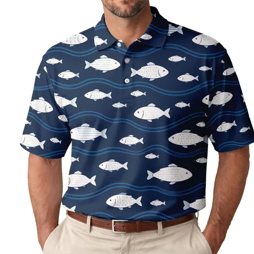 White Fish And Blue Ocean Waves For Beach Trips, Sailing Days, And Coastal Living Men's Polo Shirt