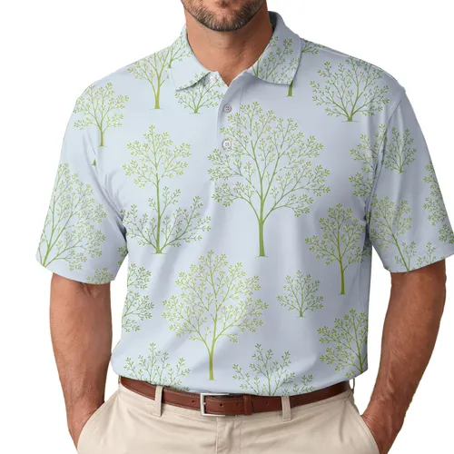 Green Spring Tree Botanical Motif for Coastal Resort Days and Garden Weekend Outings Men's Polo Shirt