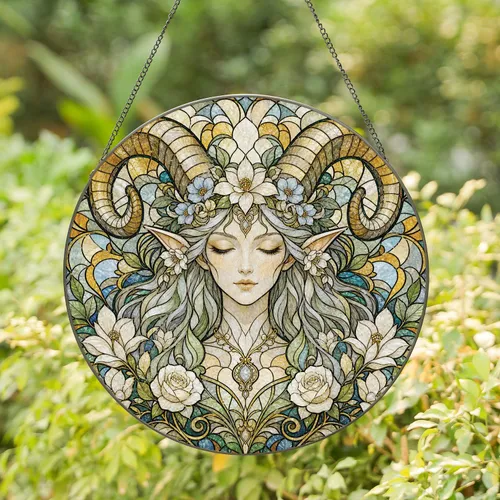 Ram Horn Forest Elf Stained Glass Window Decor For Boho Home And Mom Gift Lovers Stained Glass Suncatcher