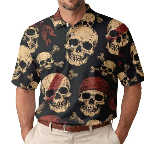 Vintage Pirate Skull Crossbones For Punk Rock Festivals And Skate Streetwear Men Men's Polo Shirt