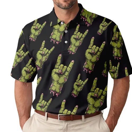 Undead Rock Horns Hand Style For Goth Concerts Halloween And Metal Music Lovers Men's Polo Shirt