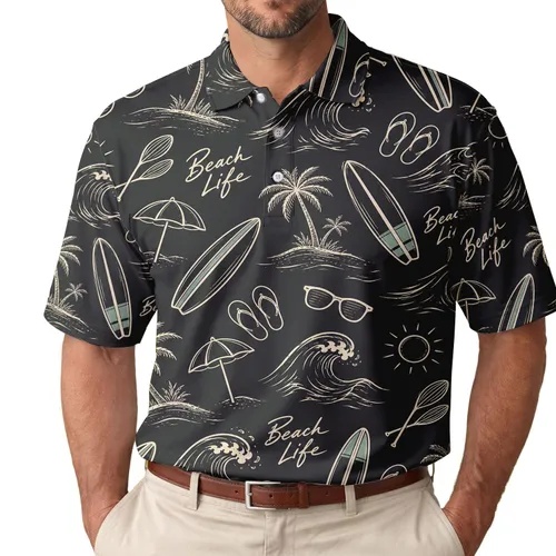 Beach Life Surfboards, Waves And Palms For Coastal Vacation Resort Style For Men Men's Polo Shirt