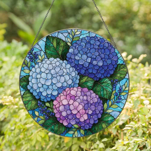 Hydrangea Stained Glass Garden Bouquet for Window Decor and Thoughtful Housewarming Gifts Stained Glass Suncatcher