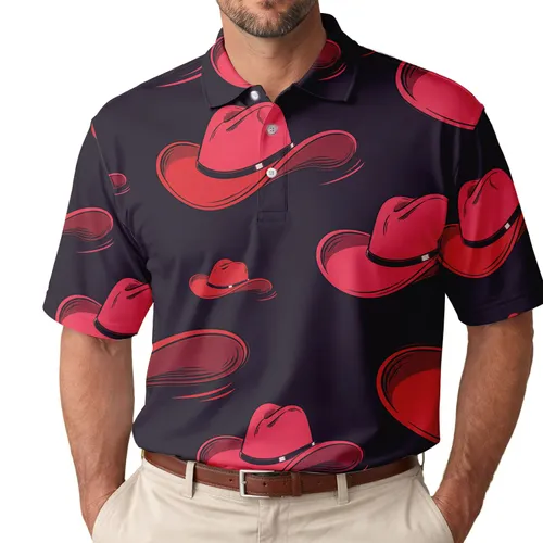 Cherry Red And Coral Ranch Hats for Rodeo Nights, Concerts, and Western Style Fans Men's Polo Shirt