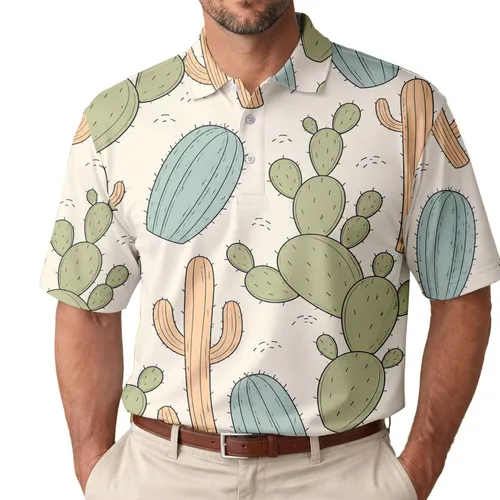 Desert Cactus Botanical Motifs For Beach Vacations And Casual Weekend Outings For Men Men's Polo Shirt