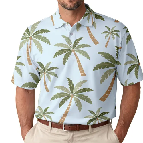 Icy Blue Coconut Palm Tropical Resort Style For Beach Vacations And Coastal Travel Men's Polo Shirt