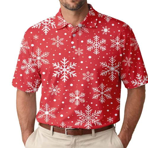 White Snowflakes On Crimson Red For Christmas Parties And Winter Holiday Celebrations Men's Polo Shirt