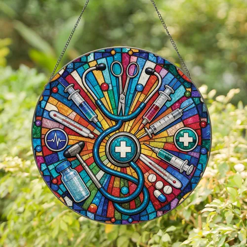 Stained Glass Stethoscope And Medical Tools Mosaic For Nurse Graduation And Clinic Decor Stained Glass Suncatcher
