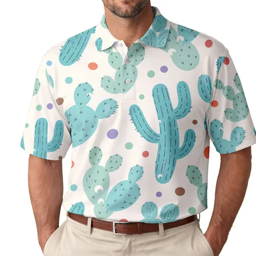 Playful Desert Cactus Motif For Beach Vacations, Resort Days And Casual Summer Outings Men's Polo Shirt