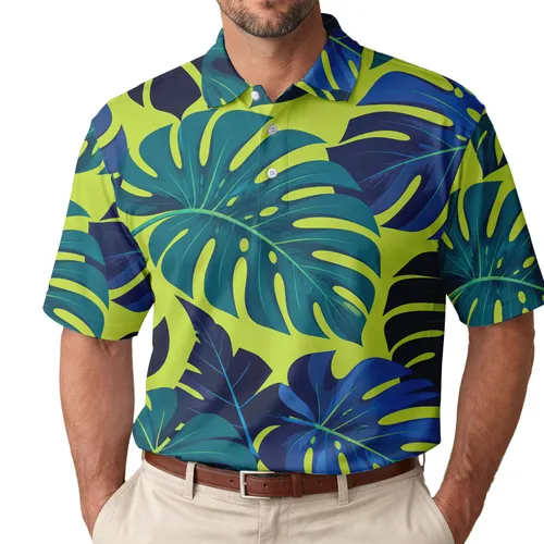Tropical Monstera Leaves For Resort Travel, Beach Holidays And Everyday Menswear Men's Polo Shirt