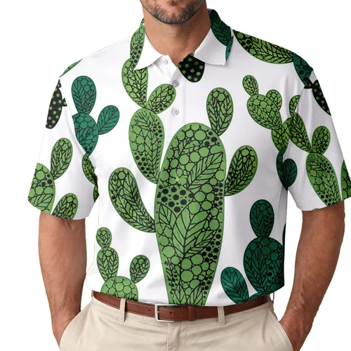 Cactus Mosaic Desert Resort Casual Wear For Men Beach Vacations And Summer Dates Men's Polo Shirt