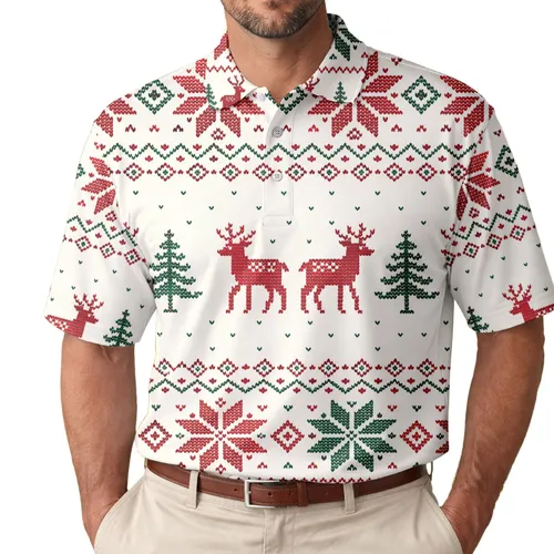 Nordic Reindeer And Snowflake Fair Isle Christmas Holiday Party Gift For Men And Dads Men's Polo Shirt