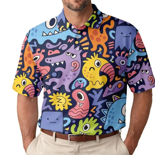 Colorful Cartoon Monsters For Retro Casual Wear And Playful Street Style Men's Polo Shirt