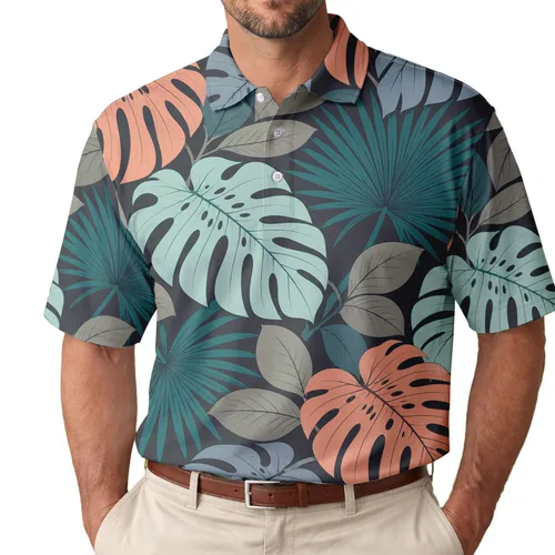Tropical Monstera And Palm Foliage For Resort Travel And Casual Summer Wear Men's Polo Shirt