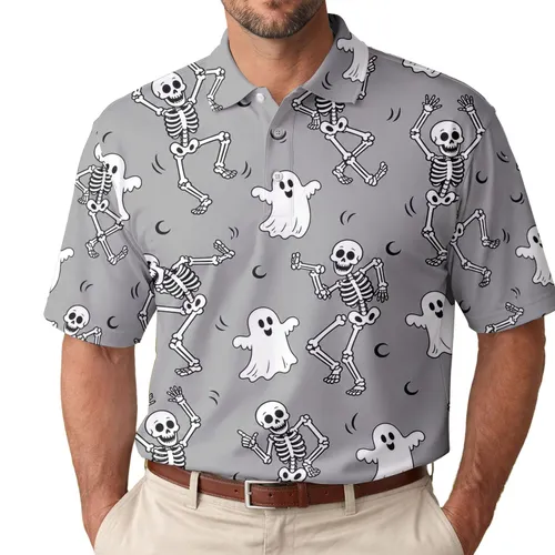 Dancing Skeletons And Friendly Ghosts For Halloween Parties, Costume Events, And Nightlife Men's Polo Shirt