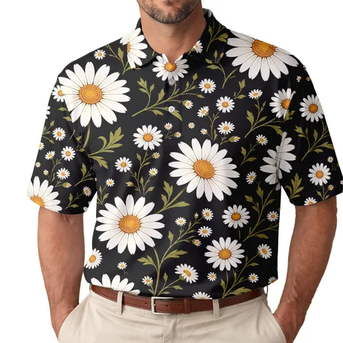White Oxeye Daisy Floral For Beach Dates, Resort Days And Modern Everyday Wear For Men Men's Polo Shirt