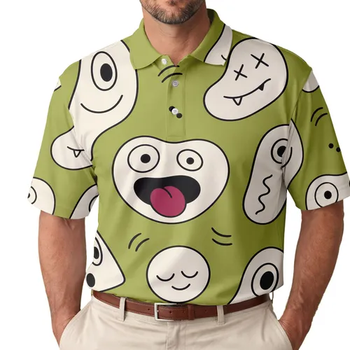 Playful Monster Faces for Retro Streetwear, Music Festivals, and Casual Weekend Wear Men's Polo Shirt