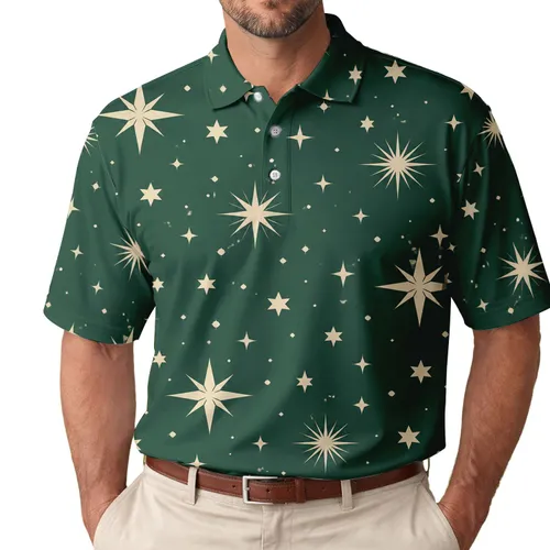 Ivory Celestial Snowburst Evergreen Winter Holiday Outfit For Men Men's Polo Shirt