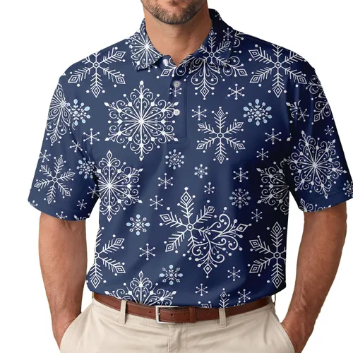 Midnight Navy Snowflake All-Over Winter Christmas Holiday Wear For Men And Women Men's Polo Shirt