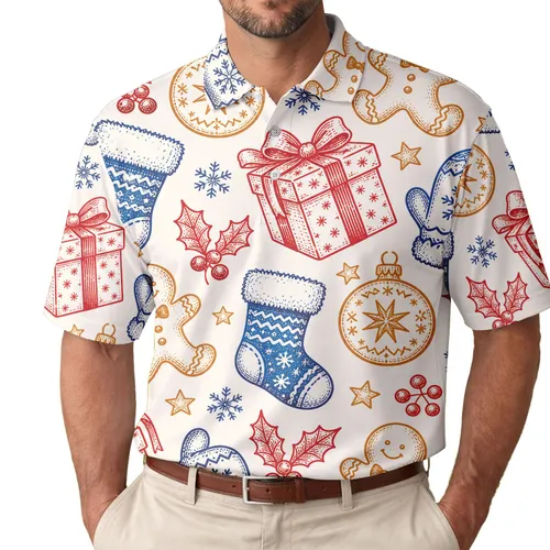Vintage Christmas Gingerbread Mittens And Stockings For Holiday Parties And Gift Giving Men's Polo Shirt