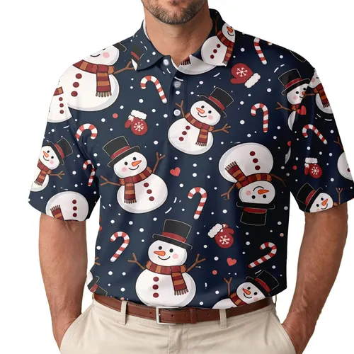 Cheerful Snowmen With Candy Canes And Mittens For Christmas Parties And Winter Gifts Men's Polo Shirt