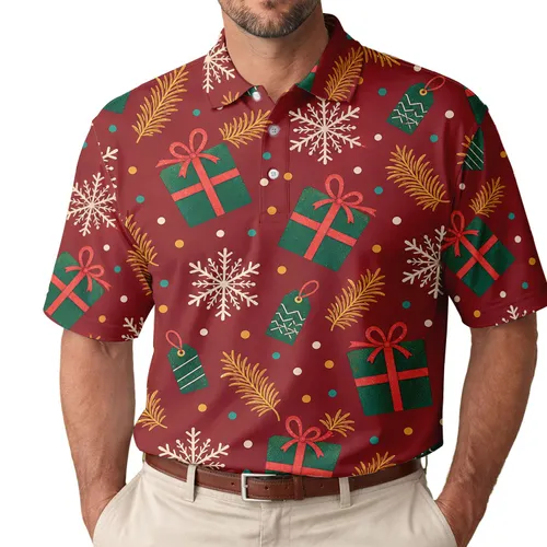 Cranberry Christmas Gifts Snowflakes And Evergreen Motifs For Holiday Parties Men Men's Polo Shirt