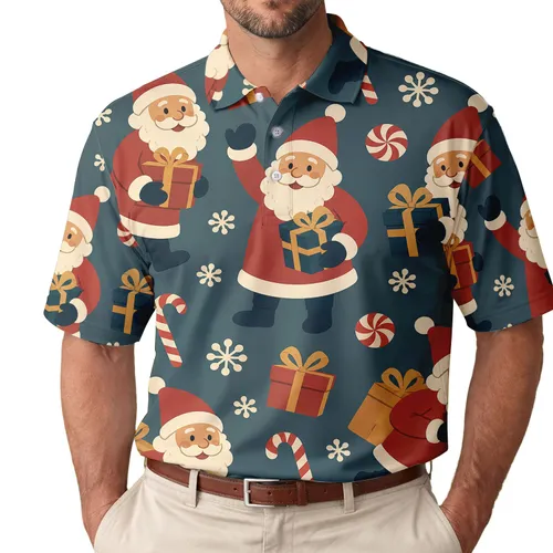 Vintage Santa Gift Giver Christmas Holiday Party Outfit for Festive Men and Women Men's Polo Shirt