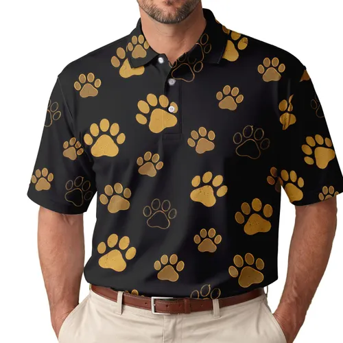 Antique Gold Dog Paw Motifs For Pet Lovers’ Everyday Casual Wear And Gift Giving Men's Polo Shirt