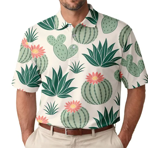 Desert Cactus And Agave Botanicals For Beach Vacations And Casual Summer Travel Wear Men's Polo Shirt