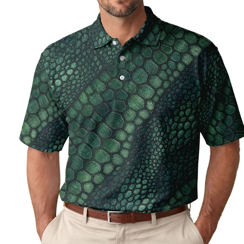 Dark Emerald Serpent Scale Texture For Beach Vacations And Resort Style For Men Men's Polo Shirt