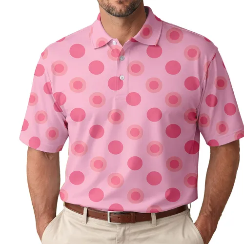 Pink Polka Dot Allover For Spring Brunch, Weekend Vacation, And Resort Wear Lovers Men's Polo Shirt