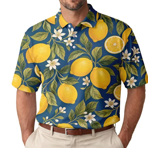 Mediterranean Lemon And Citrus Blossom Motif For Beach Trips, Resort Days, And Men Men's Polo Shirt