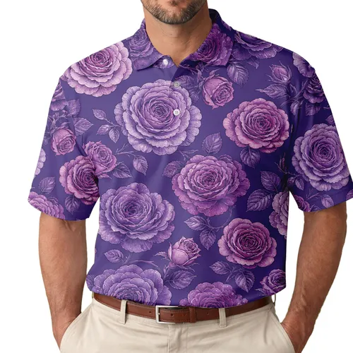 Royal Purple Rose Garden Floral for Elevated Casual Wear, Brunches, and Spring Events Men's Polo Shirt