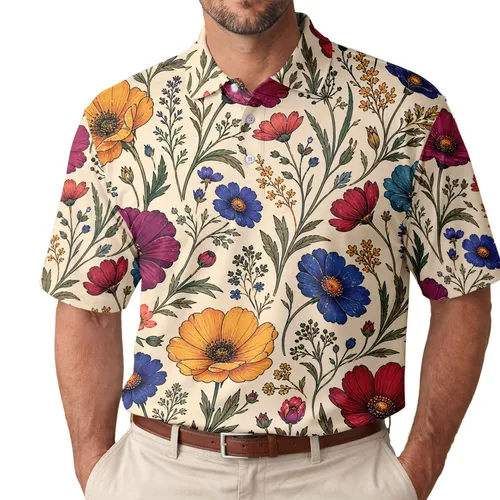 Colorful Wildflower Meadow Botanicals For Summer Resort Wear And Casual Weekends Men's Polo Shirt