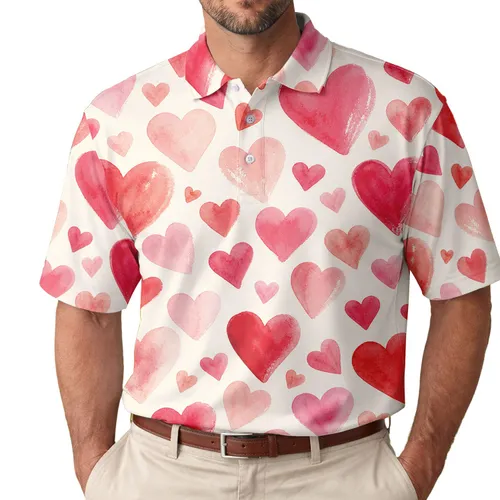 Red Watercolor Hearts for Romantic Dates, Valentine Celebrations and Casual Daily Wear Men's Polo Shirt