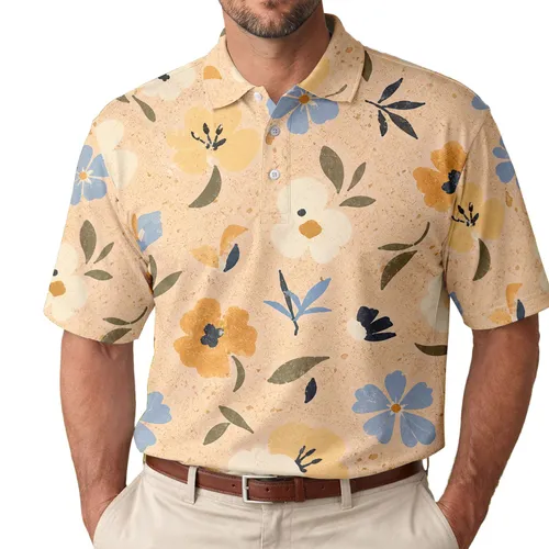 Abstract Mediterranean Floral Motifs For Summer Travel And Casual Weekend Wear Men Men's Polo Shirt